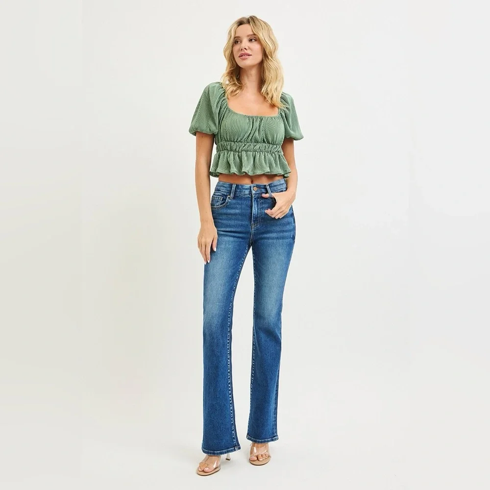 RISEN High Rise Bootcut Jeans With Distressed Details - Picture 3 of 7